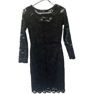 Ambiance Black Floral Lace Knee Length Dress Size Sm